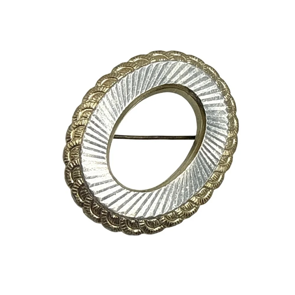 Vintage‎ West Germany Two Tone Oval Sunburst Brooch Gold Silver Tone W Germany